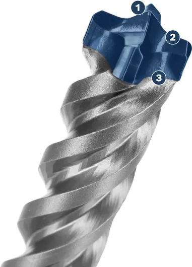 Bosch carbide-tipped rotary hammer drill bit.