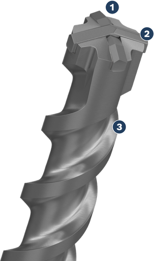 Bosch SDS max-8X drill bit with four-cutter head.