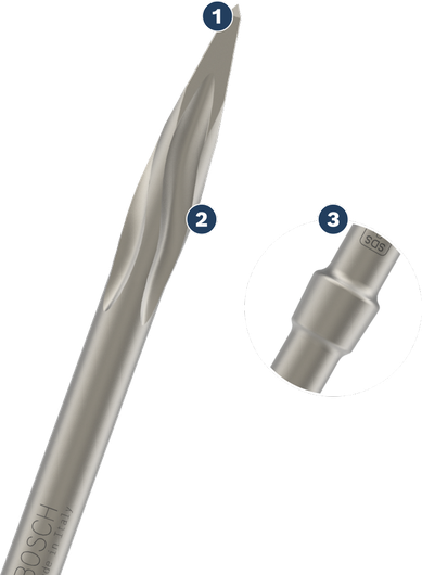 Bosch SDS-Plus Spider chisel with pointed tip.