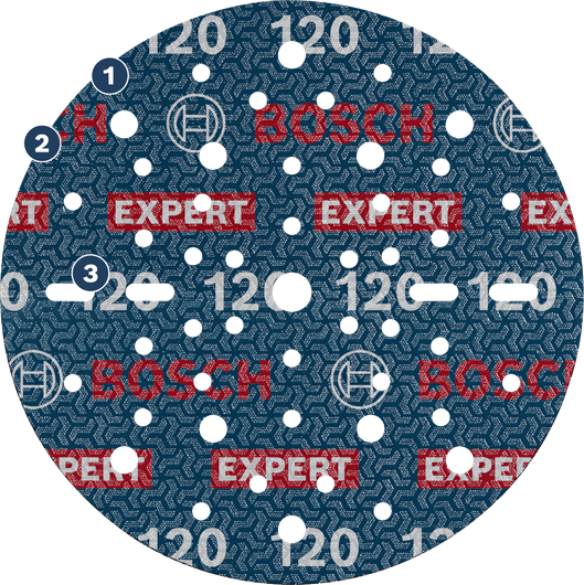 Bosch EXPERT sanding disc 120 grit with multiple holes.
