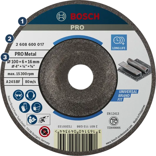 Bosch PRO Metal grinding disc for long life and universal fit.