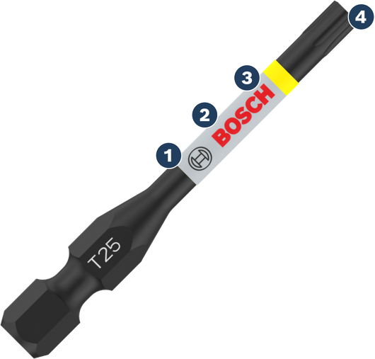 Bosch T25 screwdriver bit with color-coded band.