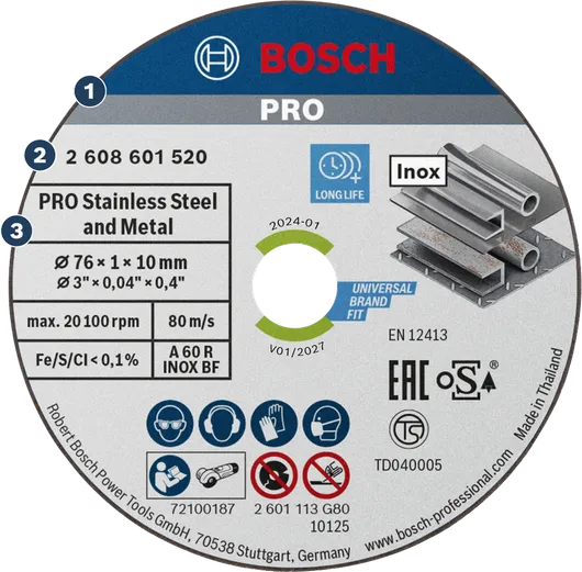 Bosch PRO stainless steel and metal bonded cutting disc 76 mm.