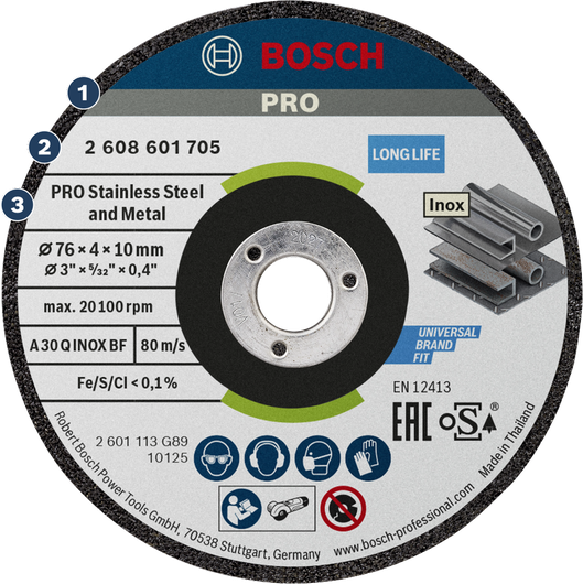 Bosch PRO stainless steel and metal grinding disc, 76 x 4 x 10 mm.