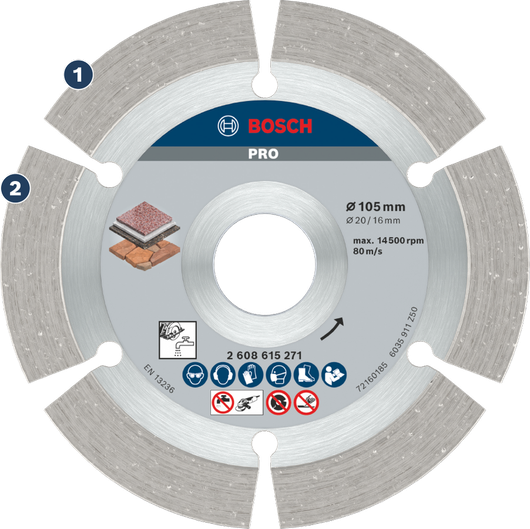 Bosch PRO Stone Diamond Disc 105 mm for cutting stone.