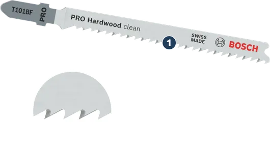 Bosch T101BF PRO Hardwood clean jigsaw blade for precise wood cutting.