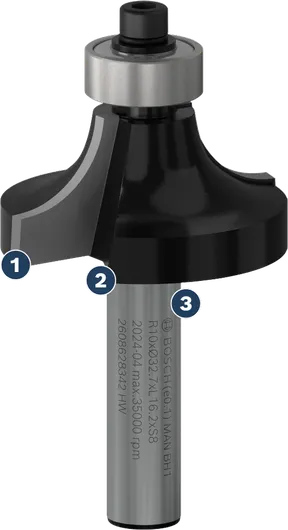 Bosch roundover router bit with ball bearing guide.