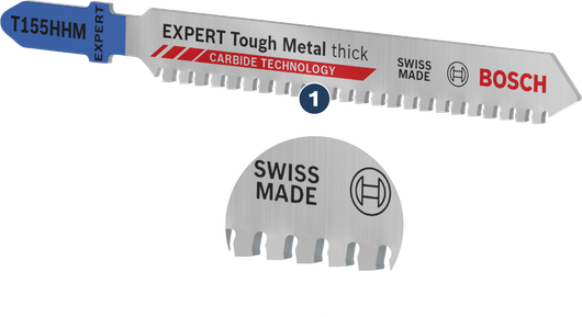 Bosch EXPERT Tough Metal thick T155HHM jigsaw blade with carbide teeth.