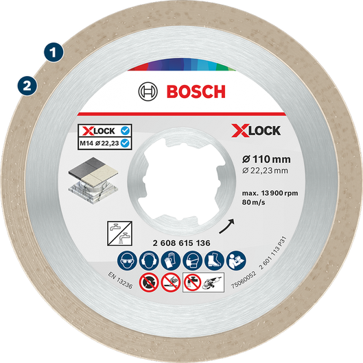 Bosch X-LOCK diamond cutting disc for tiles and stone.