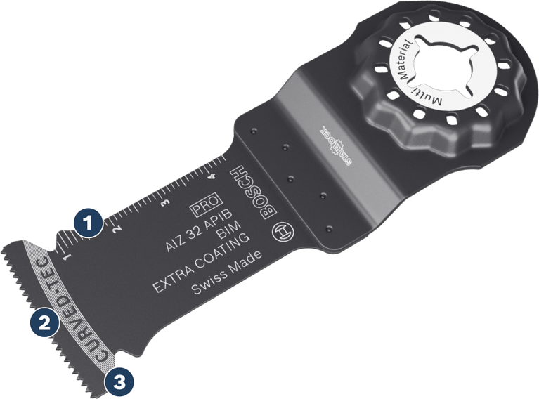 Long Life cutting wood, soft metal, and plastic Bosch AIZ 32 APB BIM extra coating multi-tool blade.