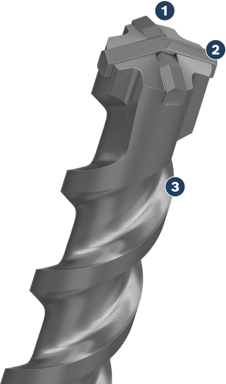 Bosch SDS max-8X drill bit with four-cutter head.