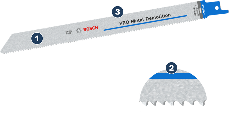 Bosch PRO Metal Demolition reciprocating saw blade for metal cutting.