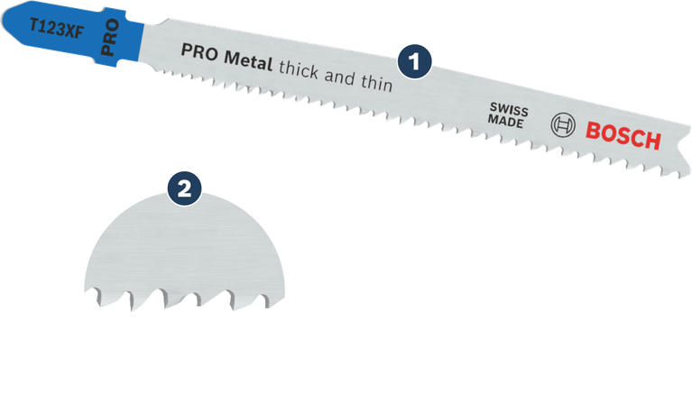 Bosch T123XF PRO Metal jigsaw blade for thick and thin cuts.