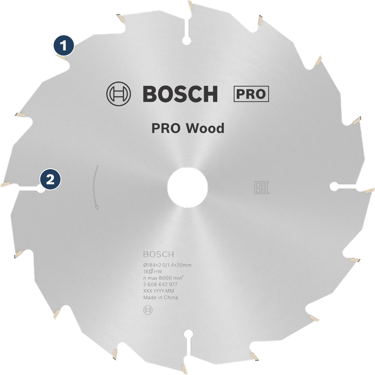 Bosch PRO Wood circular saw blade for wood cutting.
