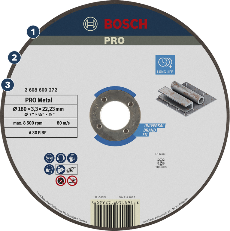 Bosch PRO Metal cutting disc for long life and universal fit.