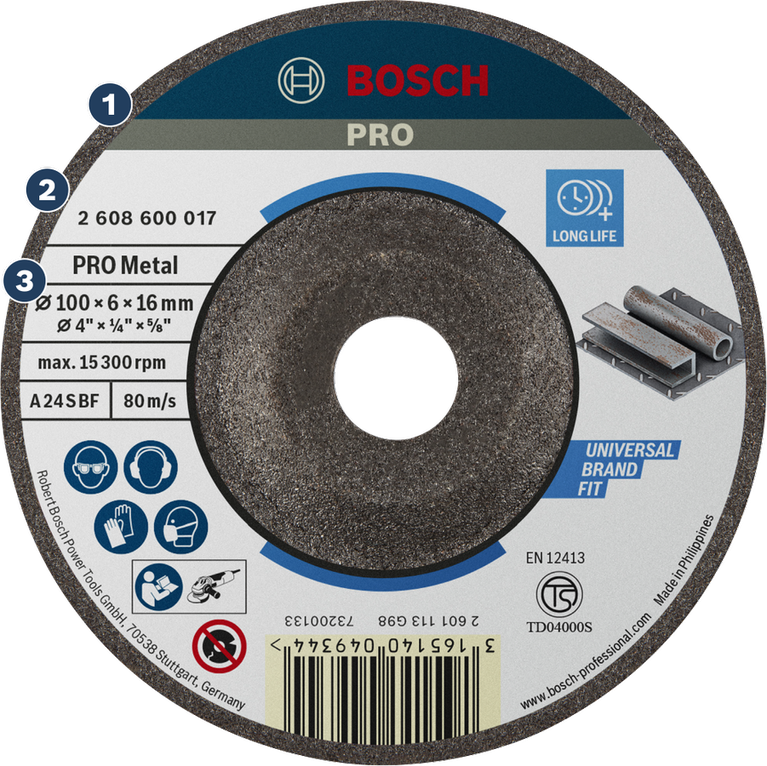 Bosch PRO Metal grinding disc for long life and universal fit.