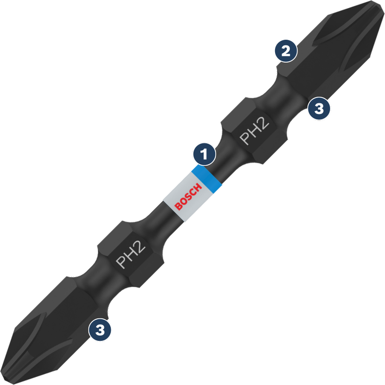 Bosch double-ended PH2 screwdriver bit.