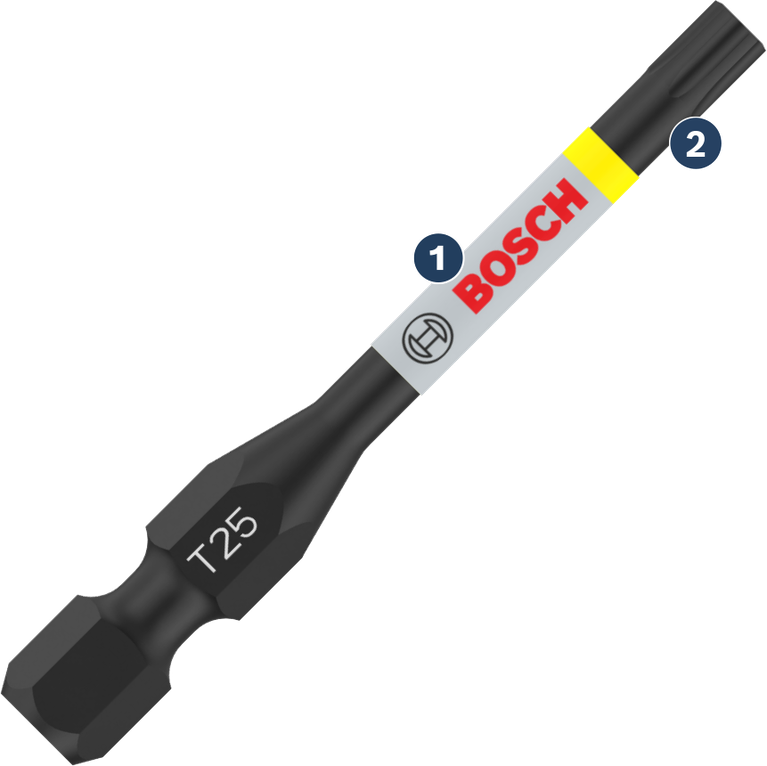 Bosch T25 screwdriver bit with color code for easy identification.