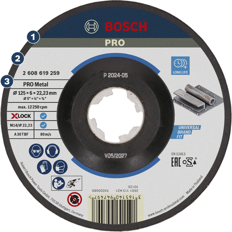 Bosch PRO Metal X-LOCK grinding disc for metal.