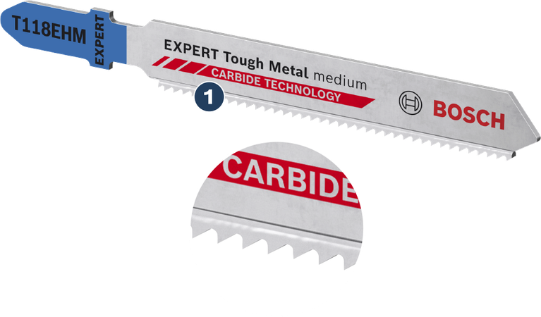 Bosch T118EHM Expert Tough Metal jigsaw blade, carbide teeth.