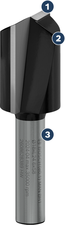 Bosch router bit for wood chamfering.