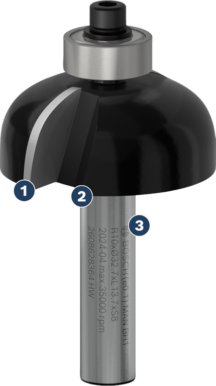 Bosch round over router bit for smooth edge shaping.