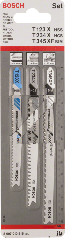 Bosch 3-piece jigsaw blade set Progressors for wood and metal.