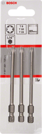 3-piece screwdriver bit set, Extra Hard Bosch 3-piece 89mm extra hard screwdriver bit set.