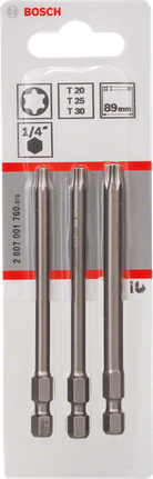 3-piece screwdriver bit set, Extra Hard Bosch 3-piece Torx screwdriver bit set 89mm.