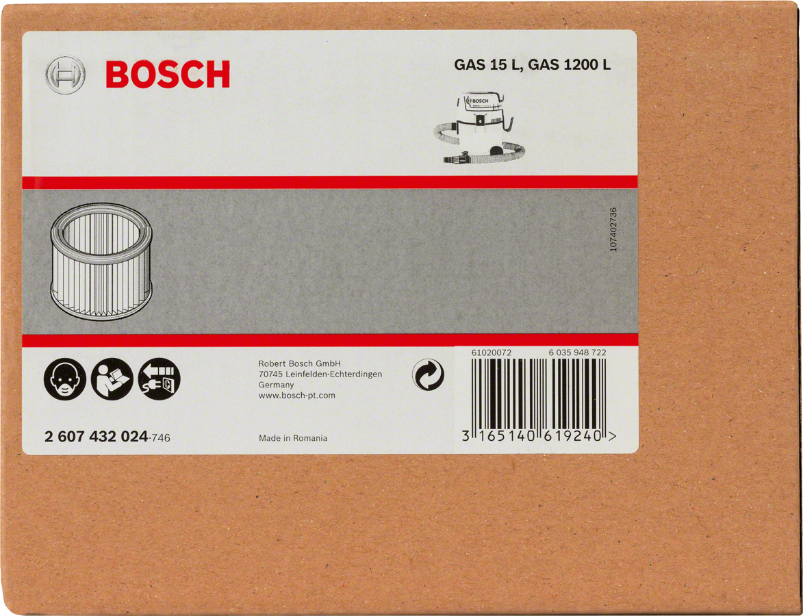 Bosch bellows filter polyester for GAS 15 L vacuum.