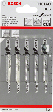 Jigsaw blade T 101 AO Bosch T101AO jigsaw blade 5-pack.