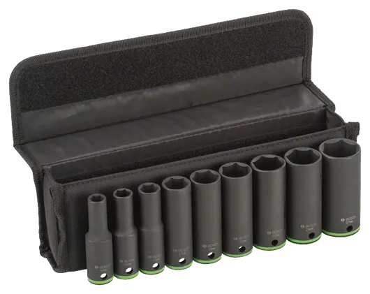 Bosch 9-piece socket set 10-27 mm in case.
