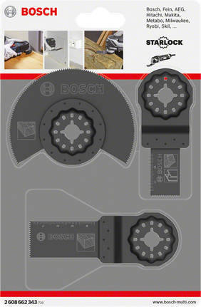 Bosch 3-piece Starlock wood saw blade set.