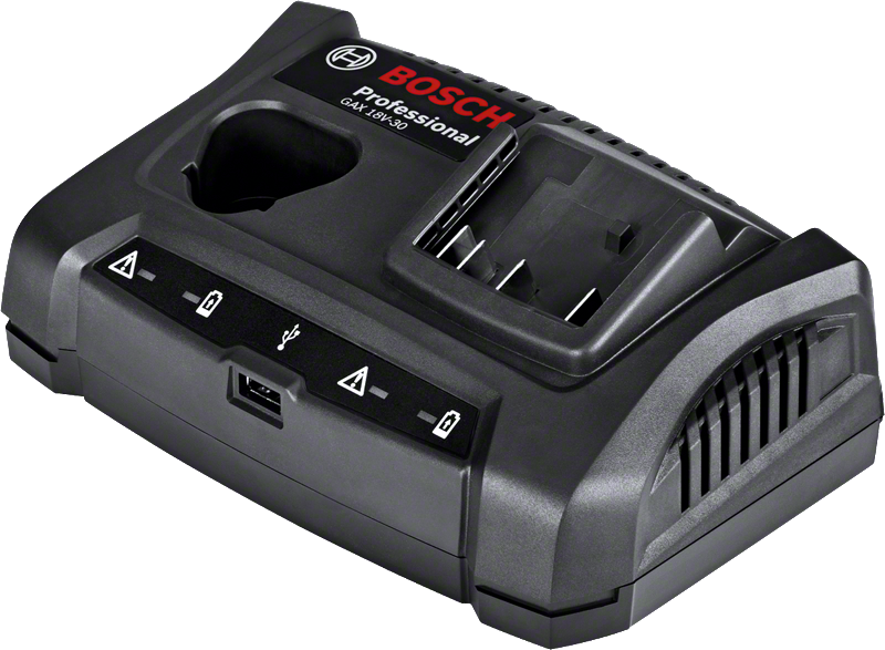 Bosch GAX 18V-30 dual bay charger with USB port.