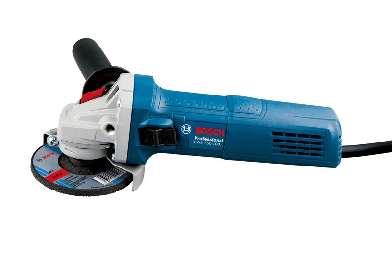 GWS 750 Bosch GWS 750-100 angle grinder with ergonomic handle.