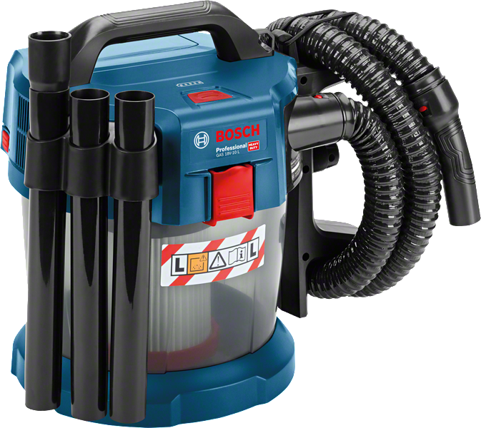 Bosch GAS 18V-10 L cordless dust extractor with hose.