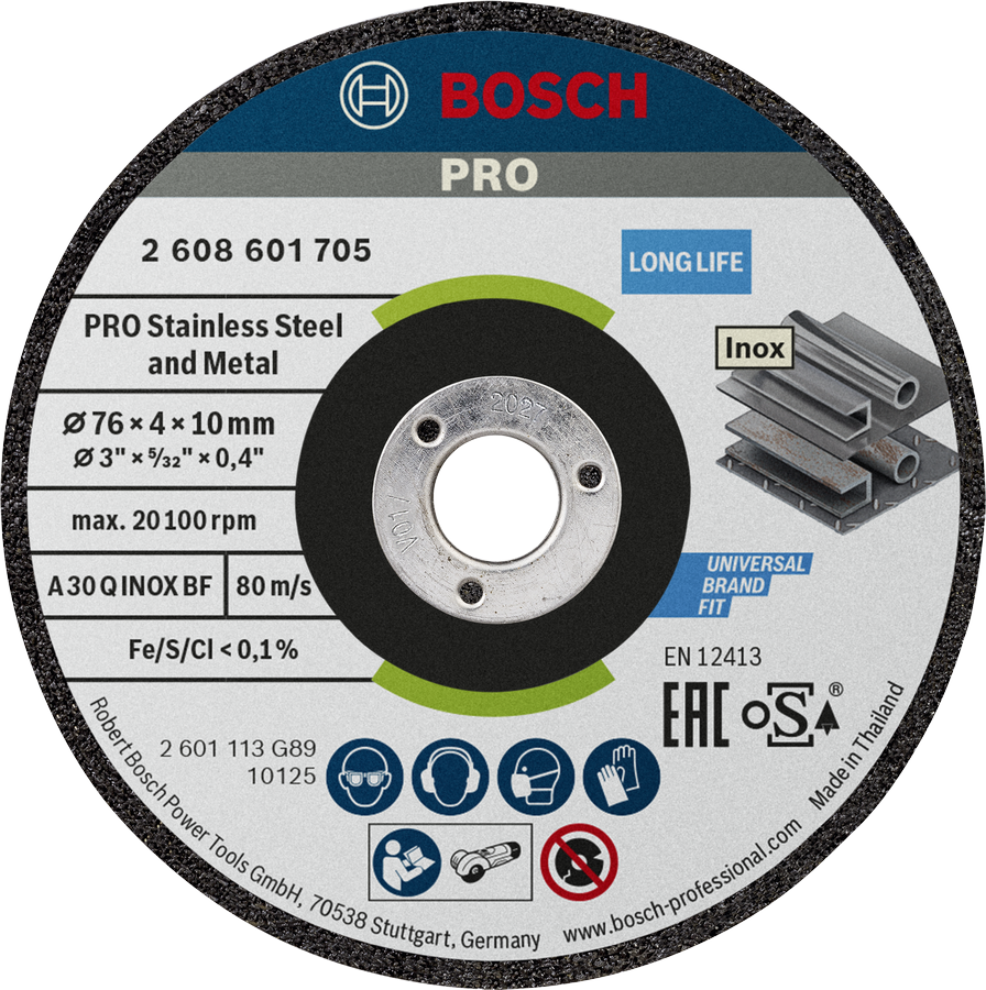 Bosch PRO stainless steel and metal cutting disc.
