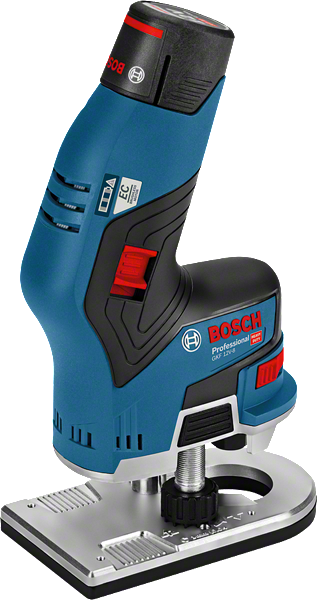 Bosch GKF 12V-8 cordless palm router, ergonomic grip.