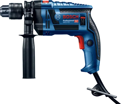 Bosch GSB 13 RE impact drill with side handle.