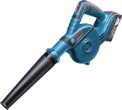 Bosch GBL 18V-120 cordless blower with nozzle attachments.
