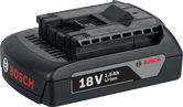 Bosch GBA 18V 1.5Ah M-A battery pack for cordless tools.