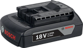 Bosch GBA 18V 1.5Ah M-A battery pack for cordless tools.