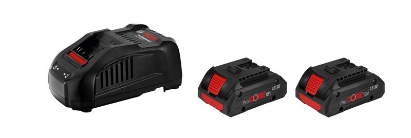 2 x ProCORE18V 4.0Ah + GAL 1880 CV Bosch starter set with two 18V ProCORE 4.0Ah batteries and charger.