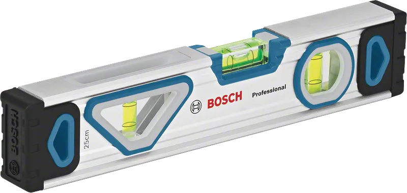 Hand Tool Mixed Set 13pc Bosch 25cm spirit level with measurement vials.