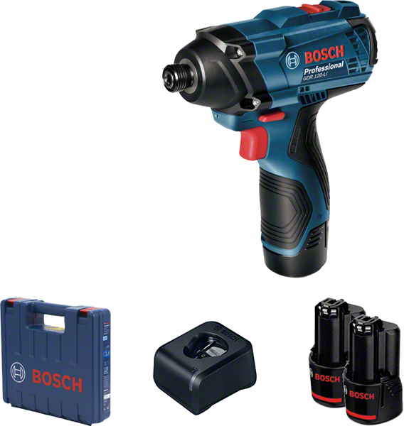 Bosch GDR 120-LI cordless impact driver set.