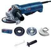 Bosch GWS 9-115 P angle grinder with accessories.