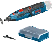 Bosch GRO 12V-35 cordless rotary tool set.