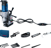 Bosch GBM 50-2 magnetic drill with accessories.