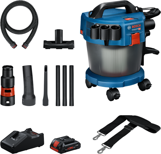 Bosch GAS 18V-10L cordless wet and dry vacuum set.