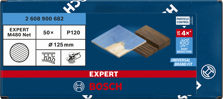 EXPERT M480 Sanding Net for Random Orbital Sanders 125 mm, G 120 50-pc Bosch EXPERT M480 sanding net 125 mm P120 50-pc